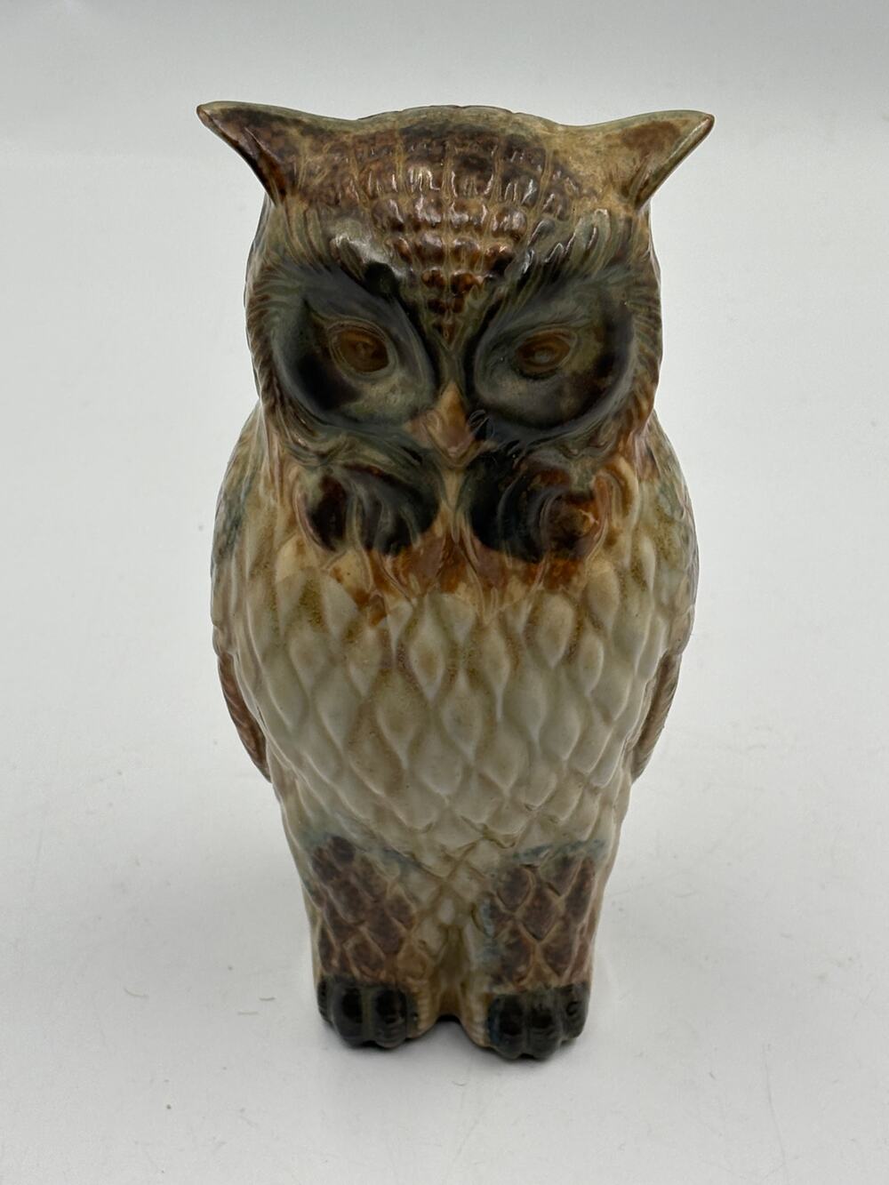 Vintage Otagiri OMC Japan Ceramic Owl Figurine 7" Brown Green Glazed Pottery